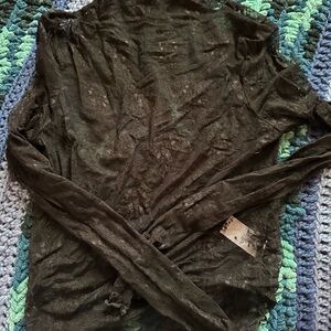 Garage Black Sheer Knit Top with Teal Crochet Detail